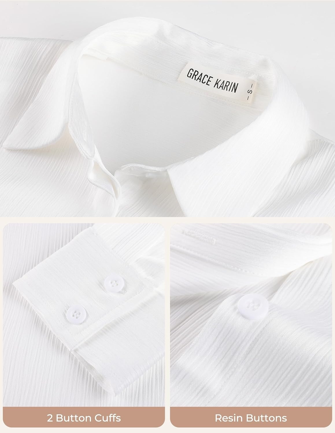 image:imageGRACE KARIN 2026 Womens Silky Satin Button Down Shirts Long Sleeve Work Blouses Dressy Casual TopsWhite