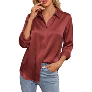 GRACE KARIN 2026 Womens Silky Satin Button Down Shirts Long Sleeve Work Blouses Dressy Casual Tops(Brown Red)