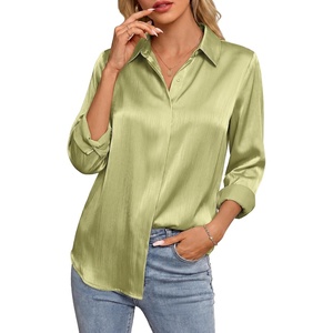 GRACE KARIN 2026 Womens Silky Satin Button Down Shirts Long Sleeve Work Blouses Dressy Casual Tops(Clover Green)