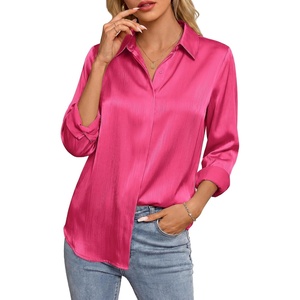 GRACE KARIN 2026 Womens Silky Satin Button Down Shirts Long Sleeve Work Blouses Dressy Casual Tops(Rose Pink)