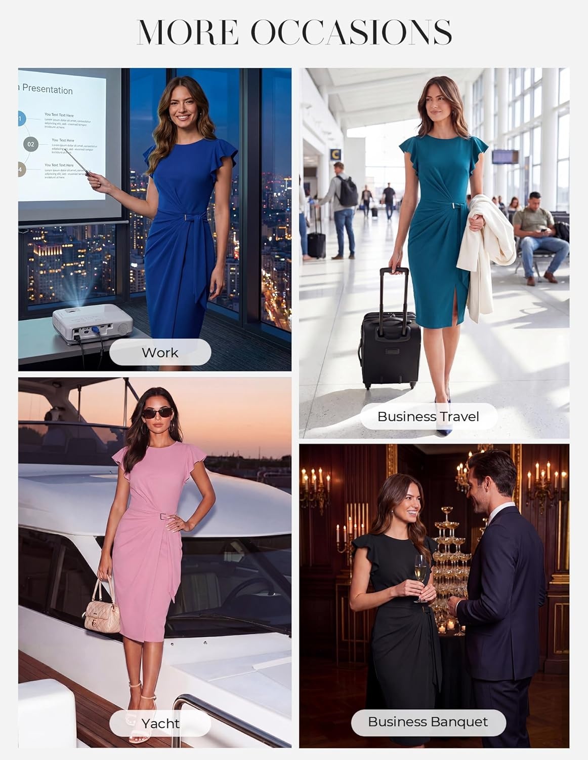 image:imageGRACE KARIN Church Dresses for WomenRuffle Short Sleeve Work DressRuched Bodycon Business Midi DressDeep Peacock Blue