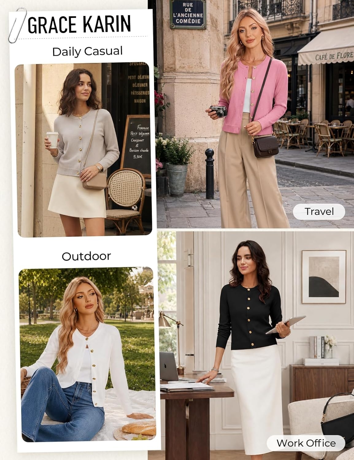 image:imageGRACE KARIN Womens Cropped Cardigan Sweater Wool Button Up Sweaters Lightweight Soft 2026 Outfits Trendy Casual WorkPink