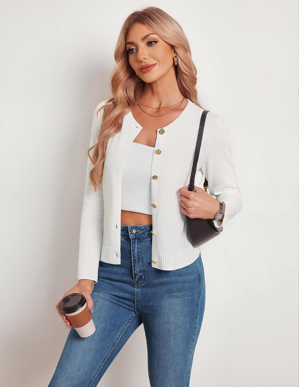 image:imageGRACE KARIN Womens Cropped Cardigan Sweater Wool Button Up Sweaters Lightweight Soft 2026 Outfits Trendy Casual WorkWhite