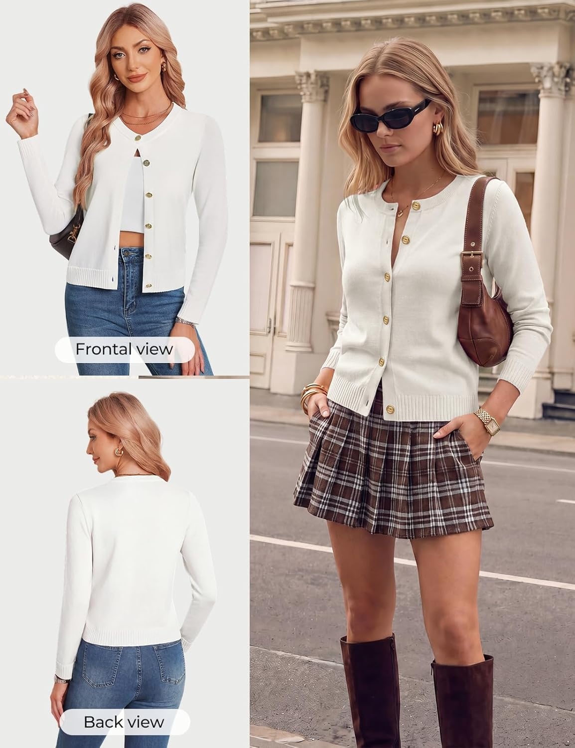 image:imageGRACE KARIN Womens Cropped Cardigan Sweater Wool Button Up Sweaters Lightweight Soft 2026 Outfits Trendy Casual WorkWhite