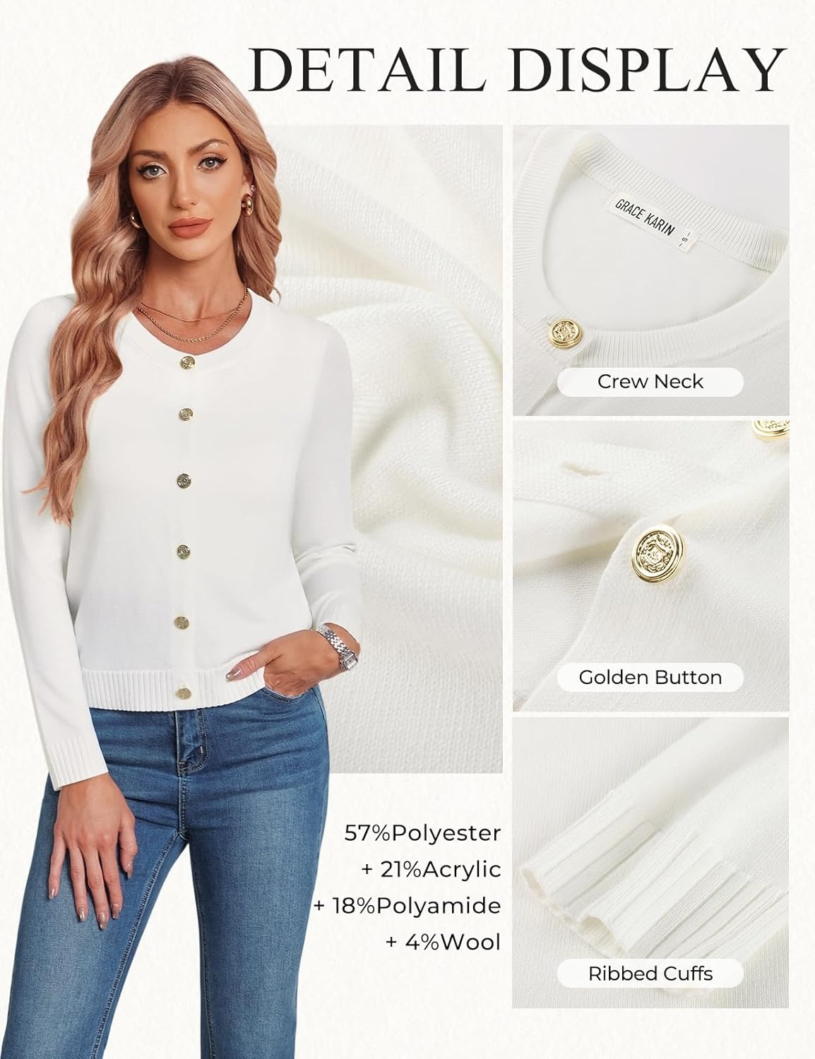 image:imageGRACE KARIN Womens Cropped Cardigan Sweater Wool Button Up Sweaters Lightweight Soft 2026 Outfits Trendy Casual WorkWhite
