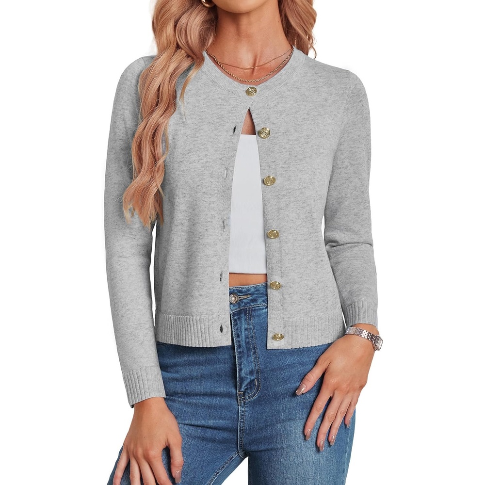 image:imageGRACE KARIN Womens Cropped Cardigan Sweater Wool Button Up Sweaters Lightweight Soft 2026 Outfits Trendy Casual WorkGrey