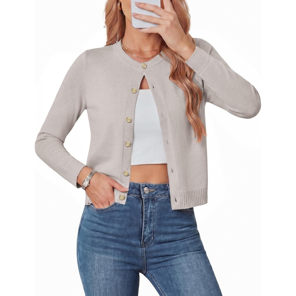 image:imageGRACE KARIN Womens Cropped Cardigan Sweater Wool Button Up Sweaters Lightweight Soft 2026 Outfits Trendy Casual WorkLight Camel