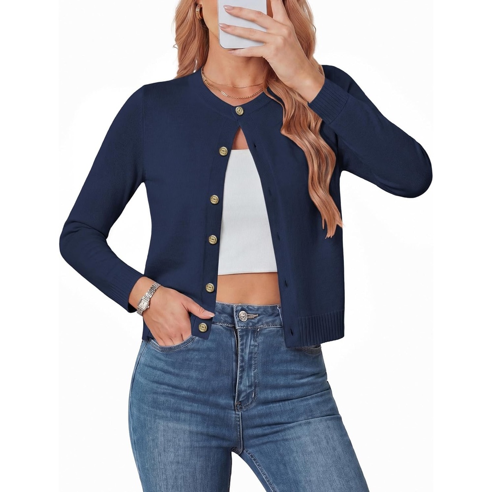 image:imageGRACE KARIN Womens Cropped Cardigan Sweater Wool Button Up Sweaters Lightweight Soft 2026 Outfits Trendy Casual WorkNavy Blue