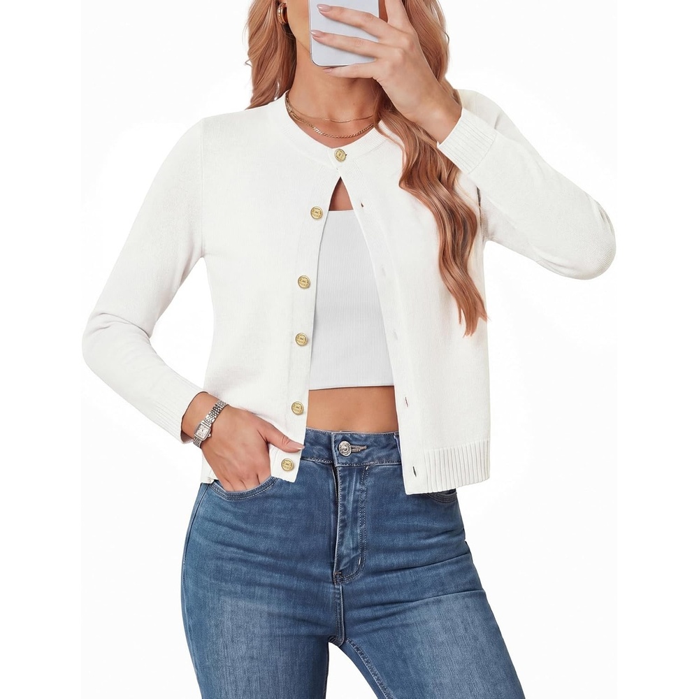 image:imageGRACE KARIN Womens Cropped Cardigan Sweater Wool Button Up Sweaters Lightweight Soft 2026 Outfits Trendy Casual WorkWhite