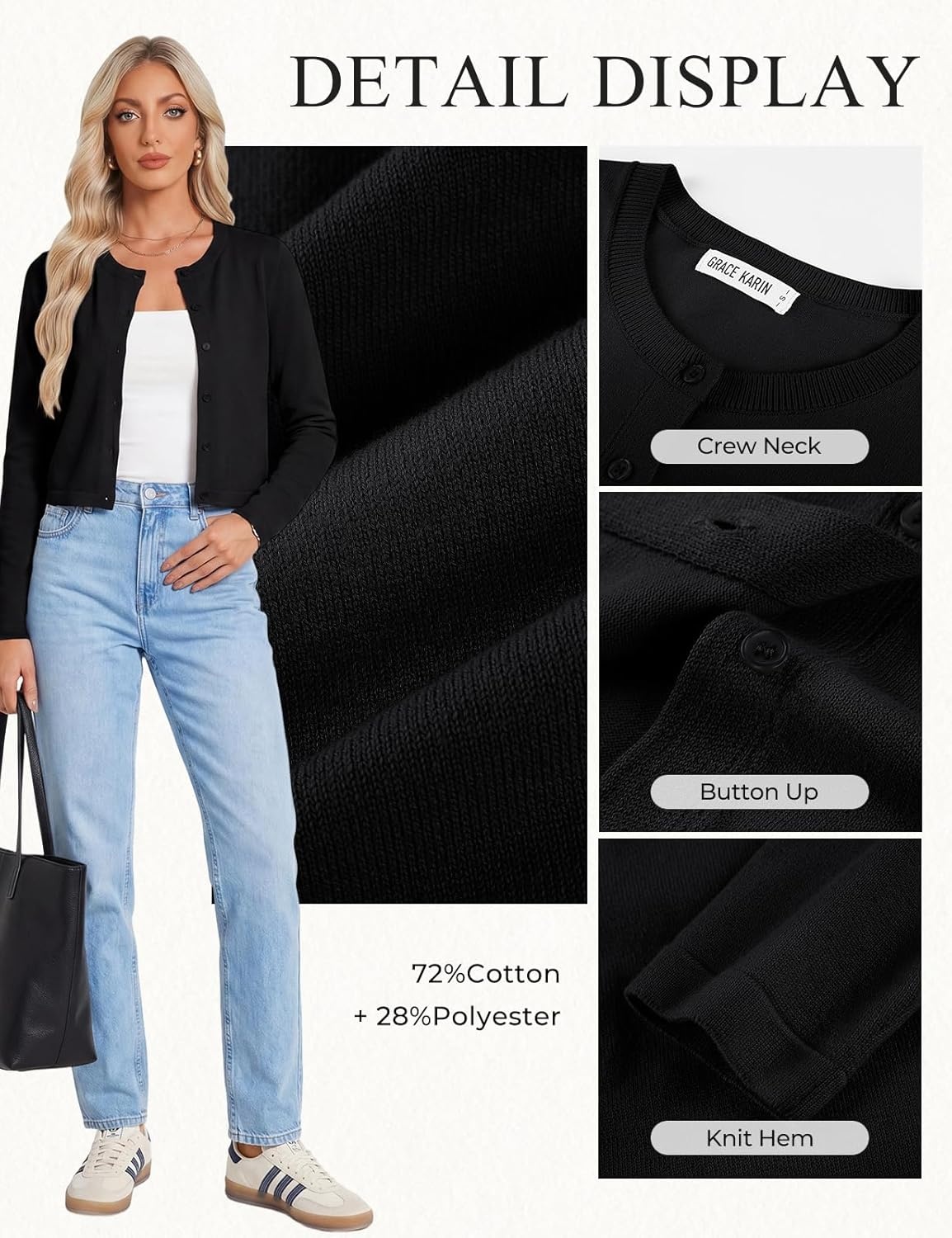 image:imageGRACE KARIN Cropped Cardigan Sweaters for Women Cotton Bolero Shrugs for Dresses Summer Outfits Fashion Clothes 2026Black