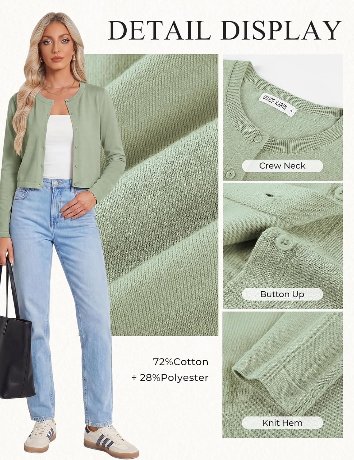 image:imageGRACE KARIN Cropped Cardigan Sweaters for Women Cotton Bolero Shrugs for Dresses Summer Outfits Fashion Clothes 2026Light Green