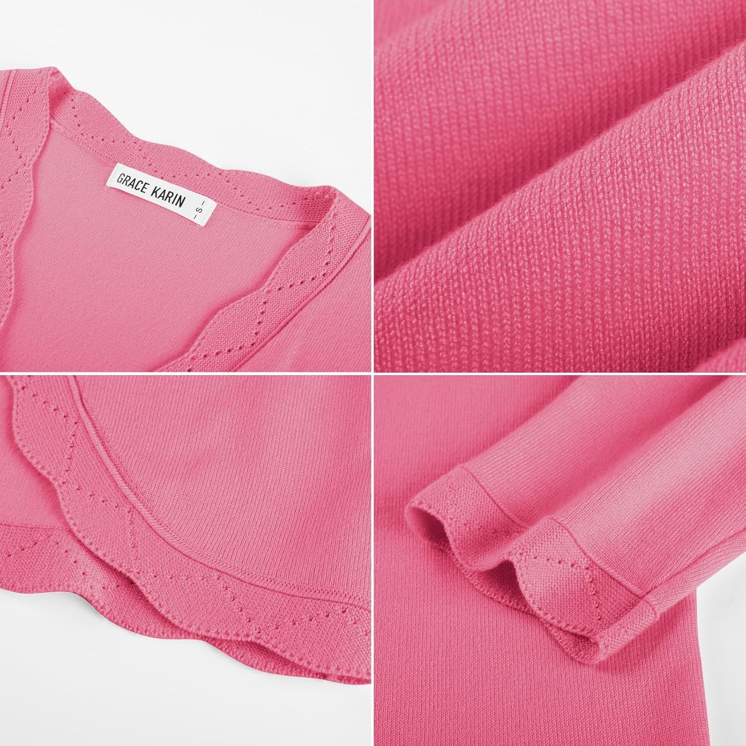 image:imageGRACE KARIN Women Lightweight Summer Cardigans 34 Sleeve Cropped Cardigan Sweaters Open Front Bolero ShrugBrink Pink