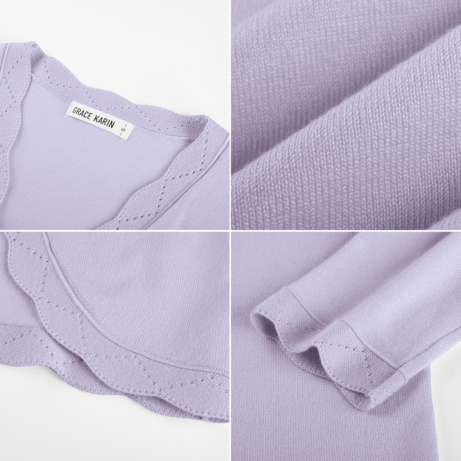 image:imageGRACE KARIN Women Lightweight Summer Cardigans 34 Sleeve Cropped Cardigan Sweaters Open Front Bolero ShrugMisty Lilac