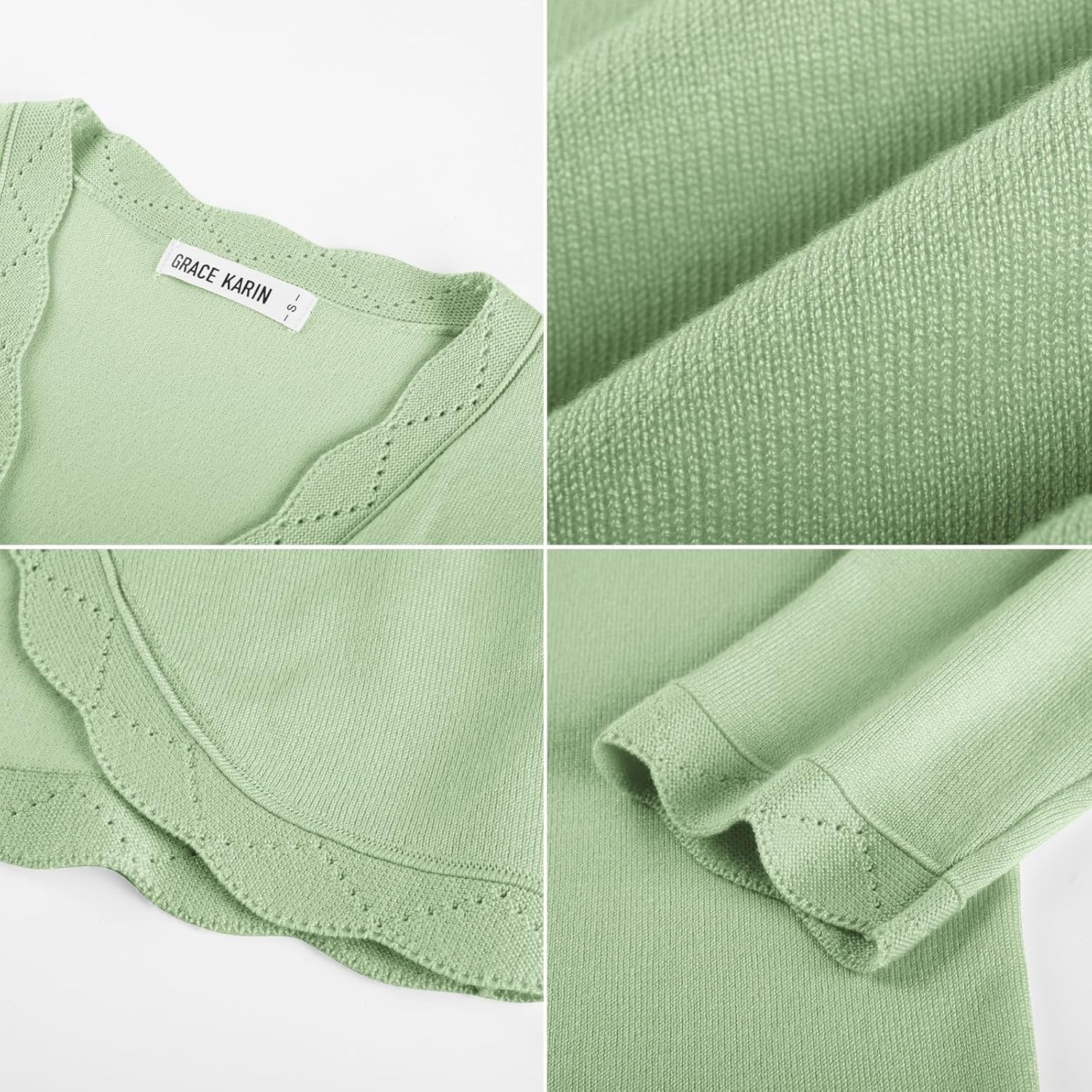 image:imageGRACE KARIN Women Lightweight Summer Cardigans 34 Sleeve Cropped Cardigan Sweaters Open Front Bolero ShrugSage Green