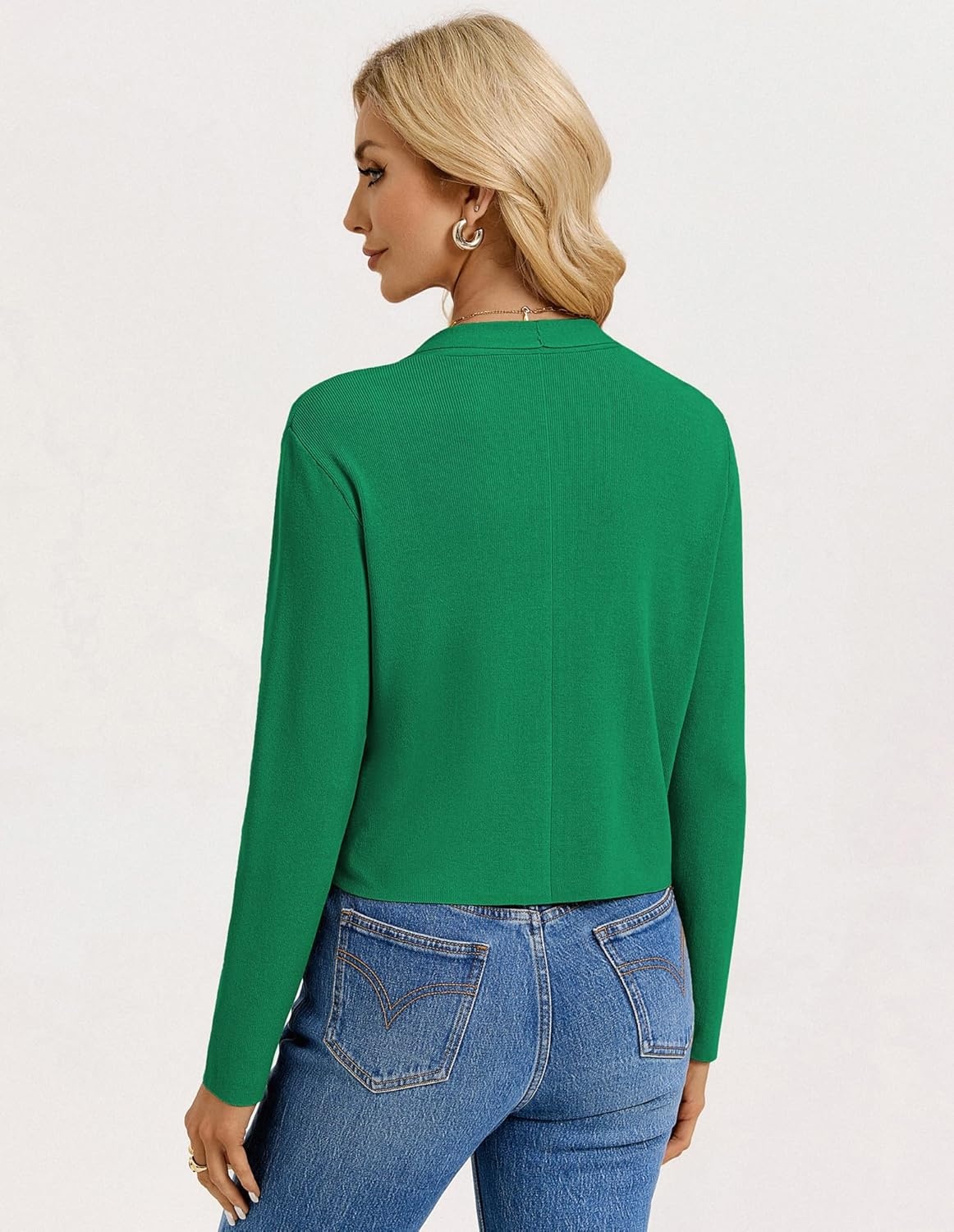 image:imageGRACE KARIN Womens Cropped Sweater Blazer Lightweight Cardigans Dressy Bolero Shrug Blazers for Women Business CasualGreen