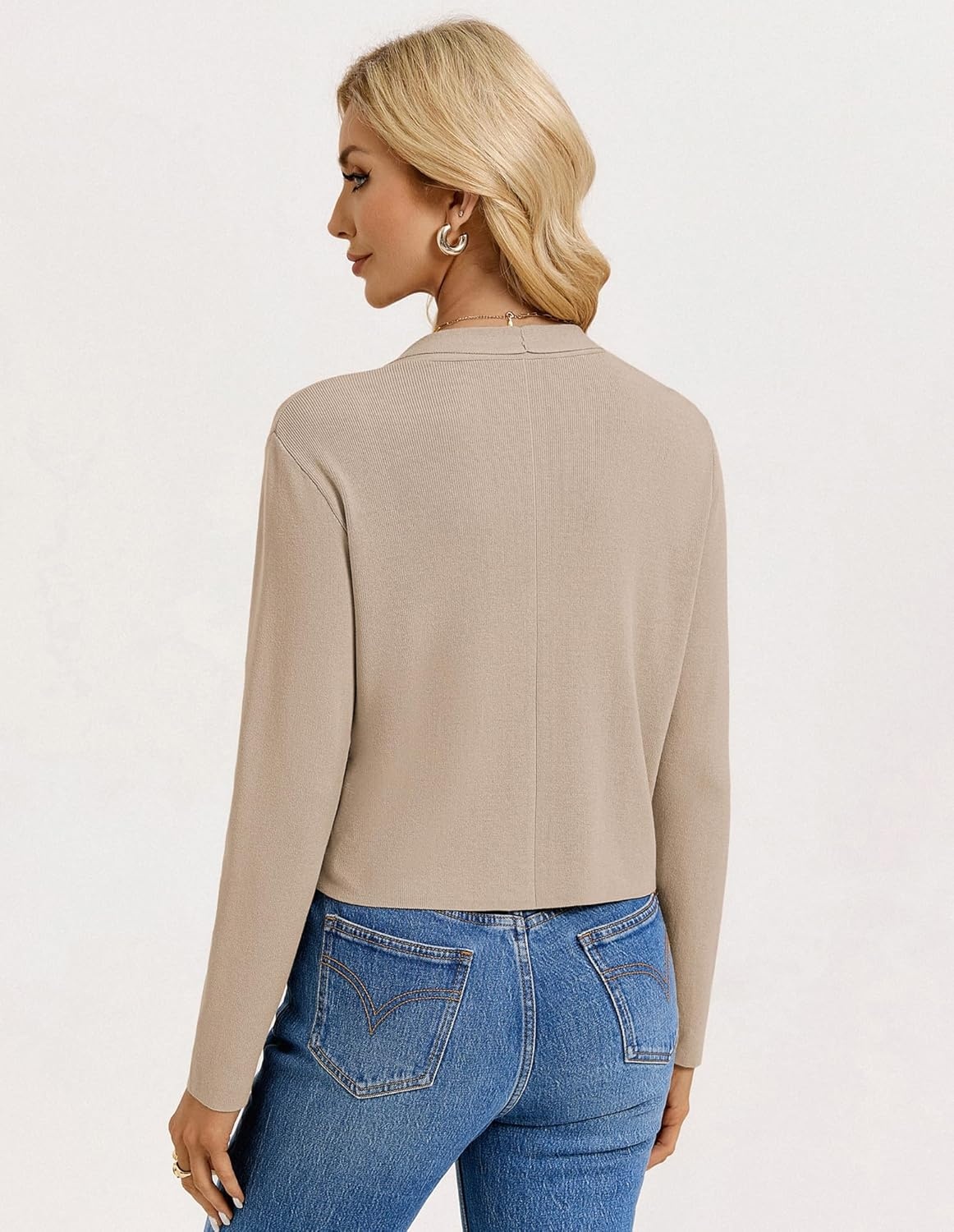 image:imageGRACE KARIN Womens Cropped Sweater Blazer Lightweight Cardigans Dressy Bolero Shrug Blazers for Women Business CasualKhaki