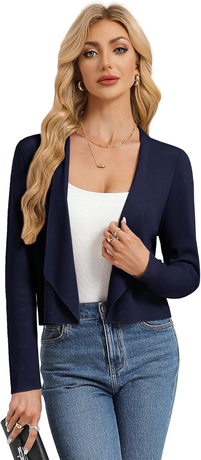 image:imageGRACE KARIN Womens Cropped Sweater Blazer Lightweight Cardigans Dressy Bolero Shrug Blazers for Women Business CasualNavy Blue