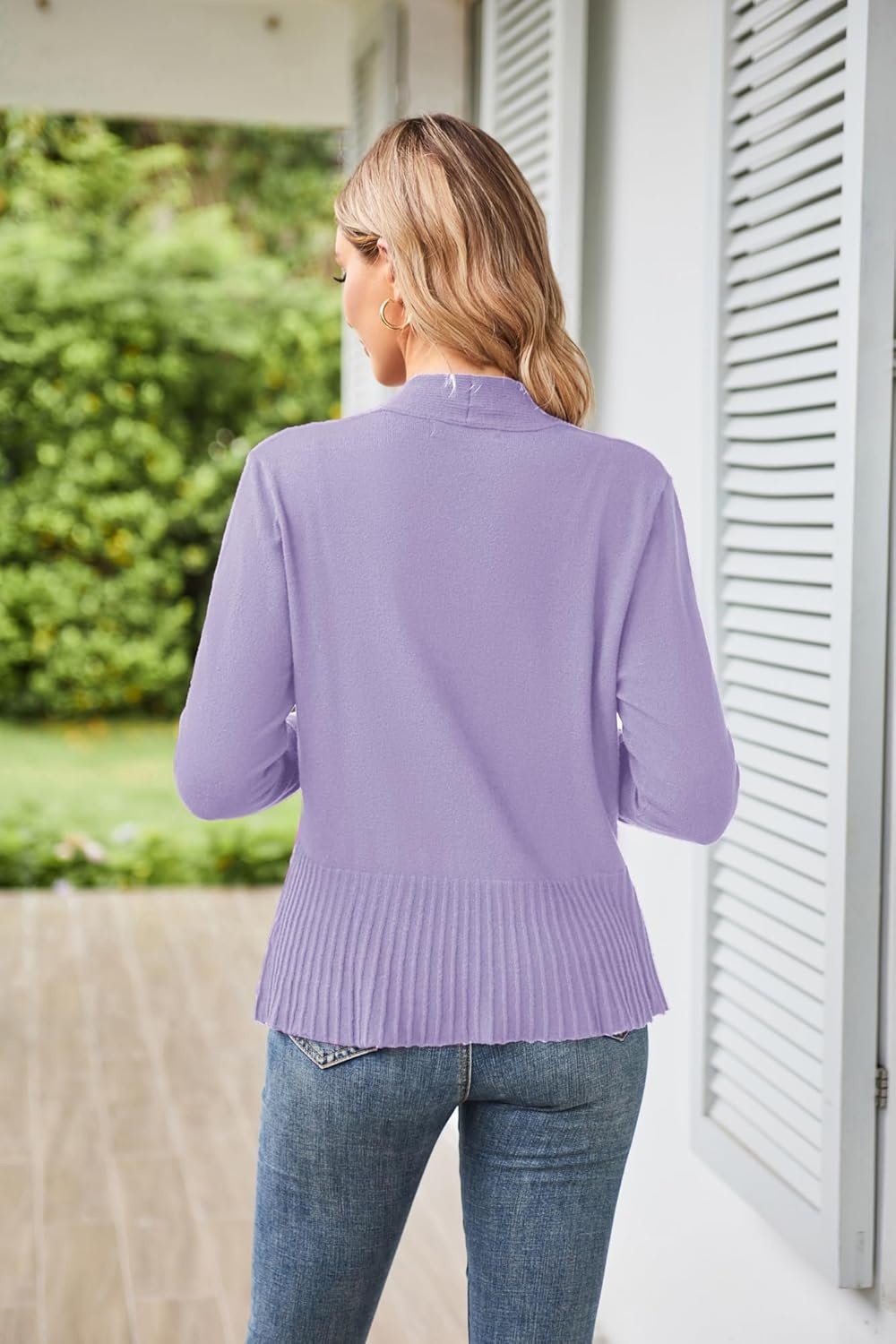 image:imageGRACE KARIN Womens Lightweight Peplum Cardigan Sweaters Open Front Cropped Cardigan Long Sleeve Trendy Summer Knit TopsTaro Light Purple