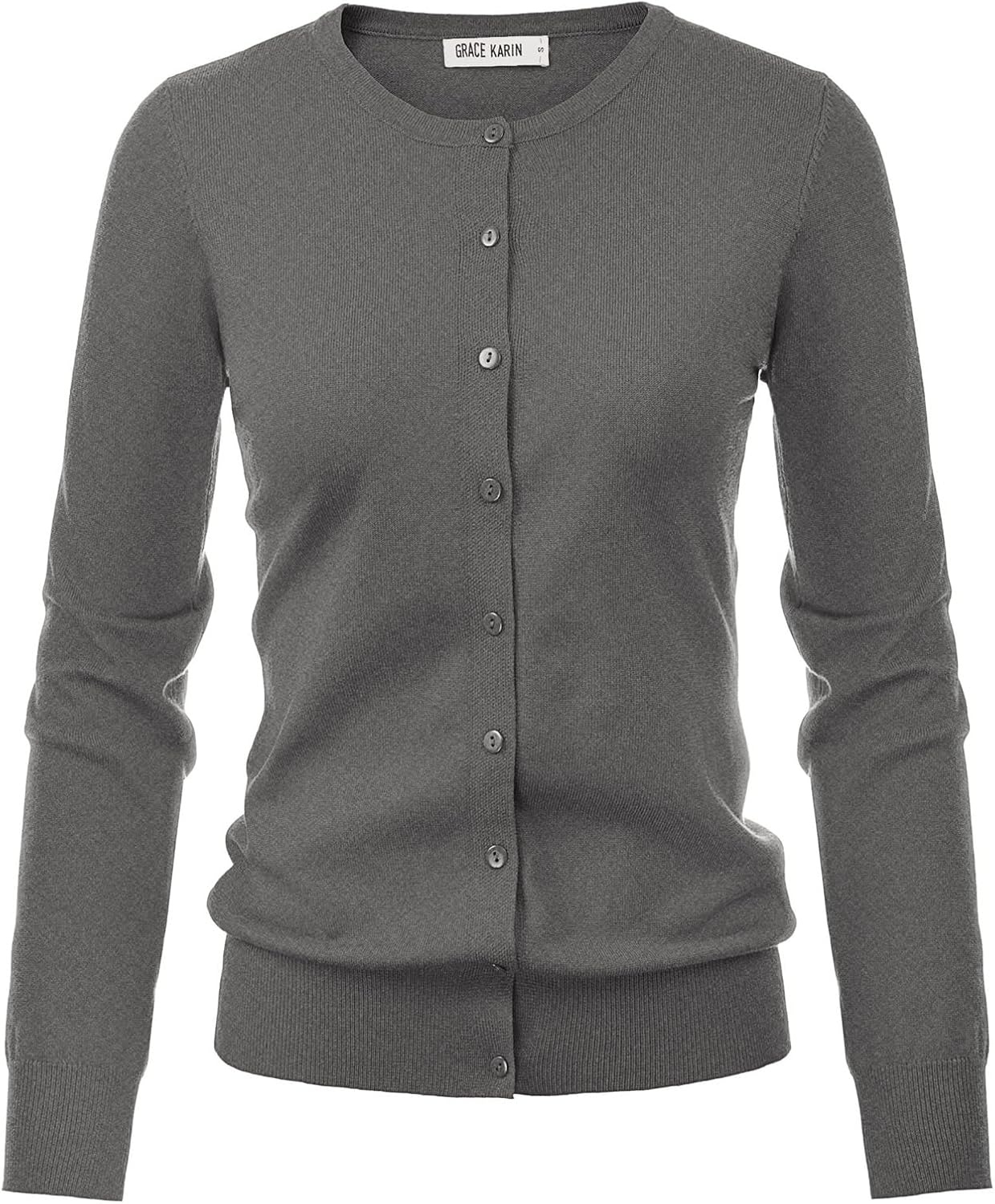 image:imageGRACE KARIN Womens Long Sleeve Knit Cardigan Sweaters Casual Dressy Open Front Button Down Cardigans Spring OutfitsDark Heather Grey