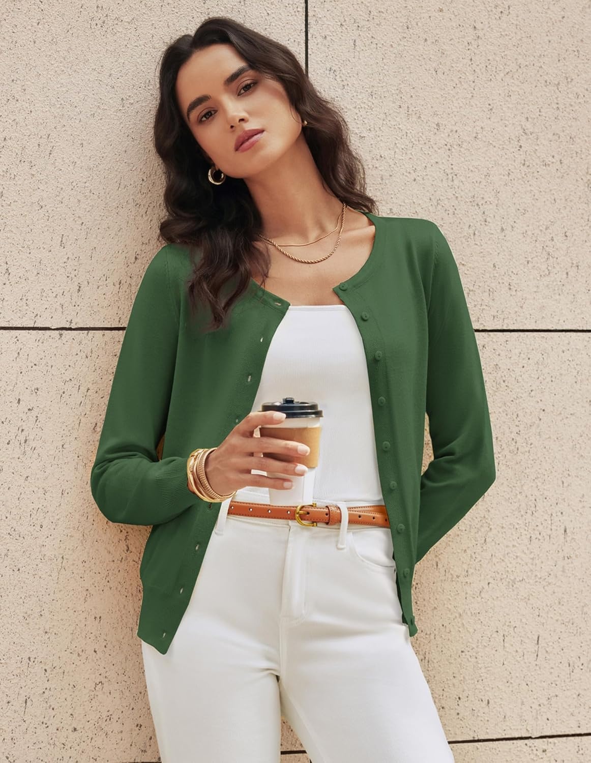 image:imageGRACE KARIN Womens Long Sleeve Knit Cardigan Sweaters Casual Dressy Open Front Button Down Cardigans Spring OutfitsOlive Green
