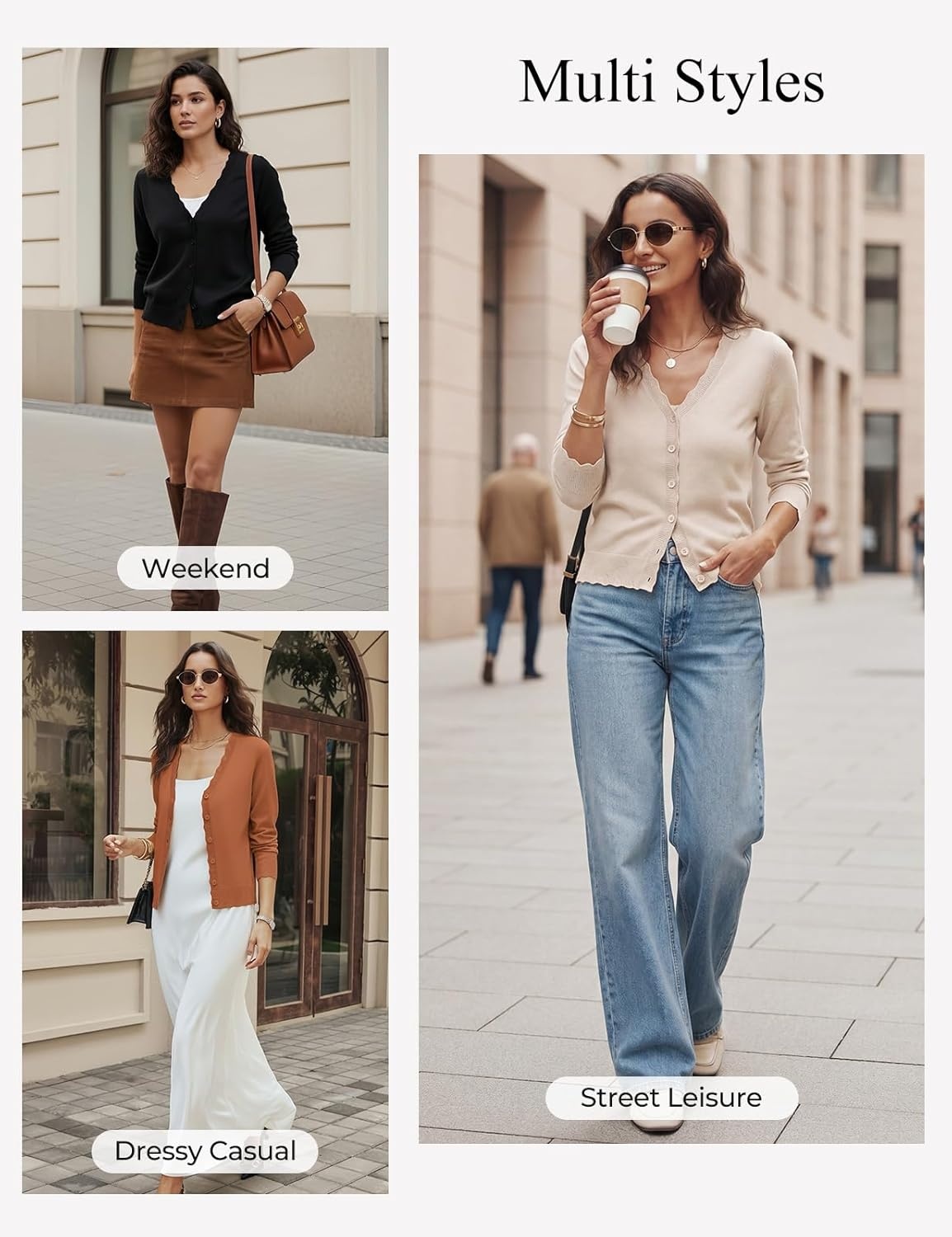 image:imageGRACE KARIN Womens Wool Blend Lightweight Summer Cardigan Sweater Button Up Scalloped V Neck Sweaters Business CasualApricot