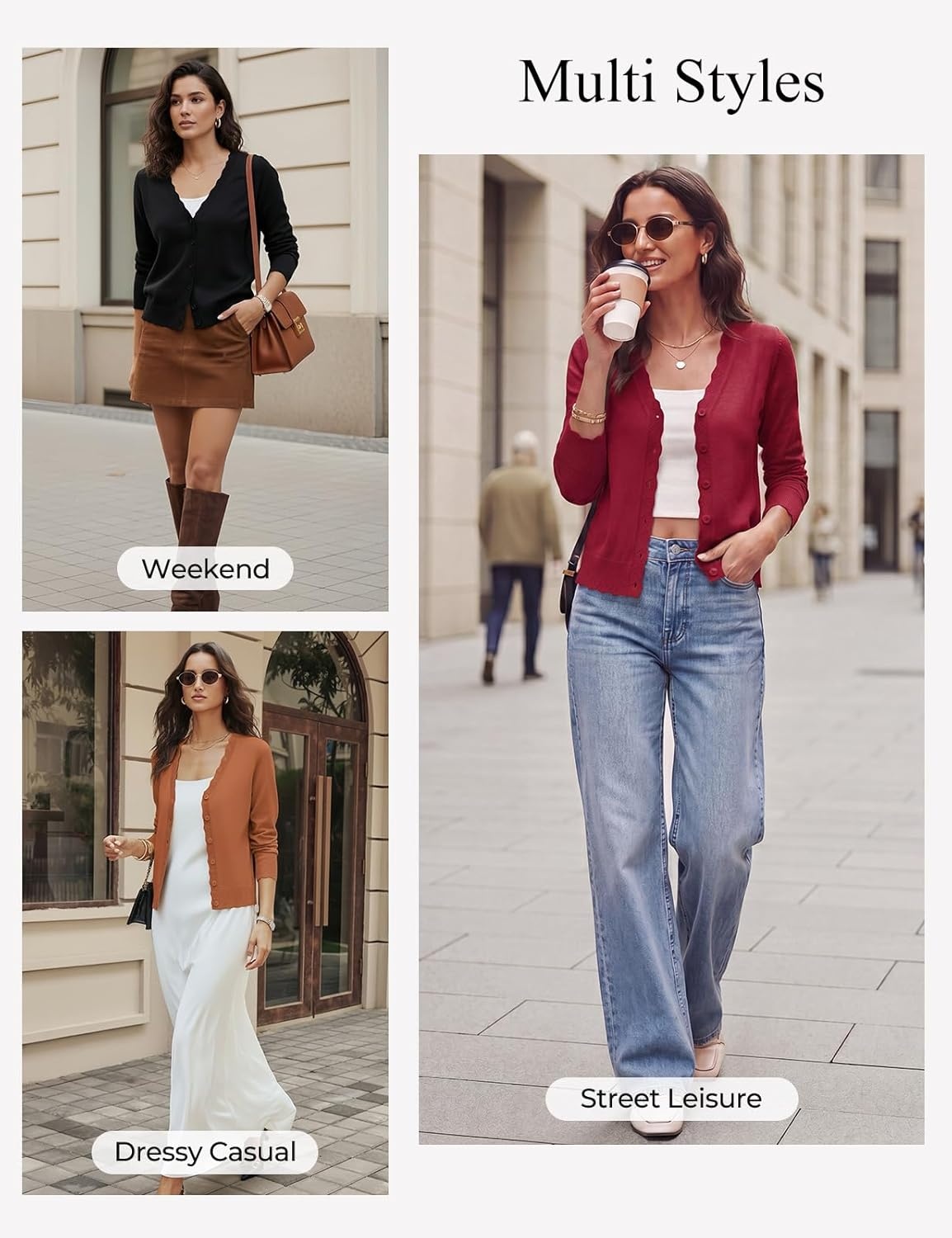 image:imageGRACE KARIN Womens Wool Blend Lightweight Summer Cardigan Sweater Button Up Scalloped V Neck Sweaters Business CasualRed