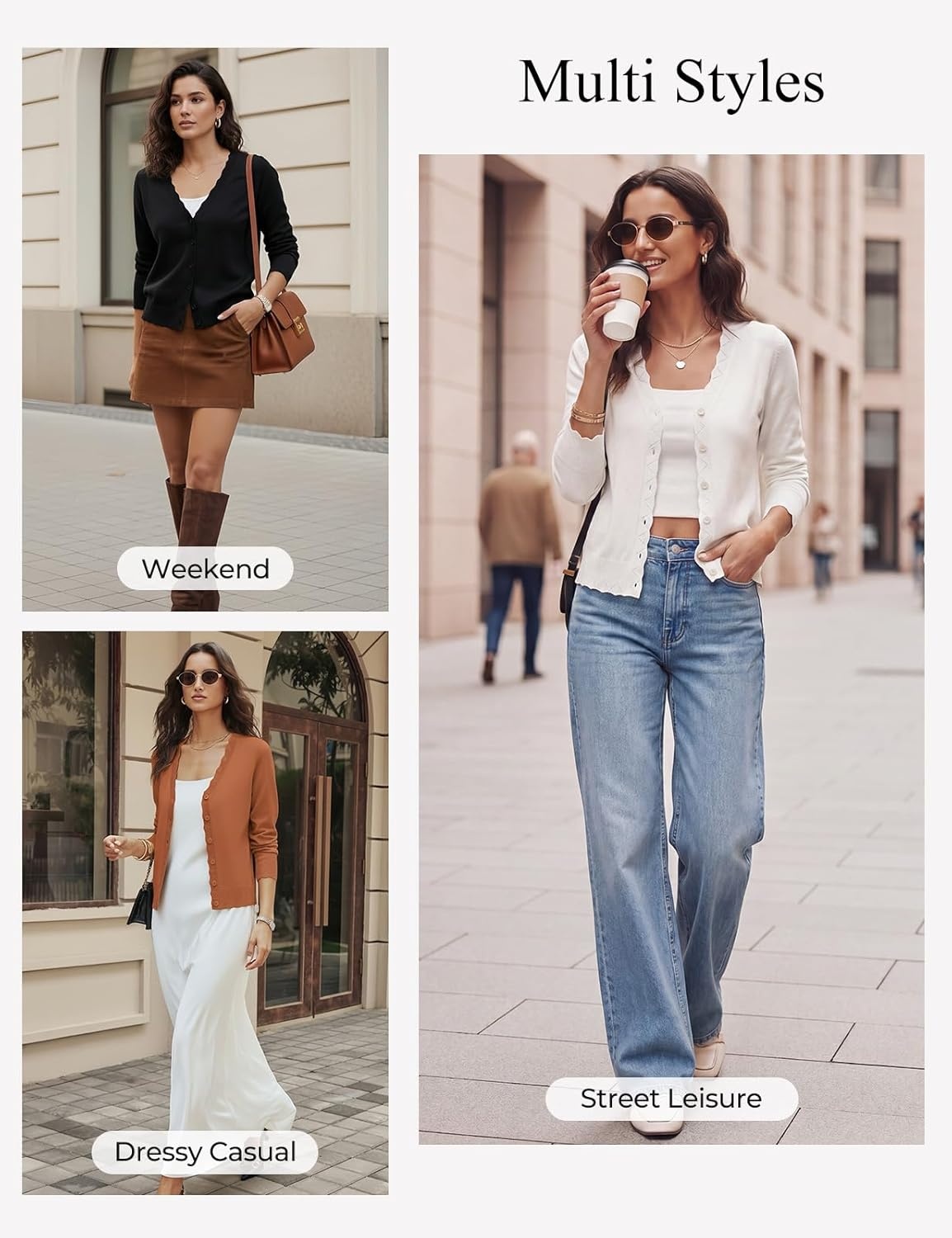 image:imageGRACE KARIN Womens Wool Blend Lightweight Summer Cardigan Sweater Button Up Scalloped V Neck Sweaters Business CasualWhite