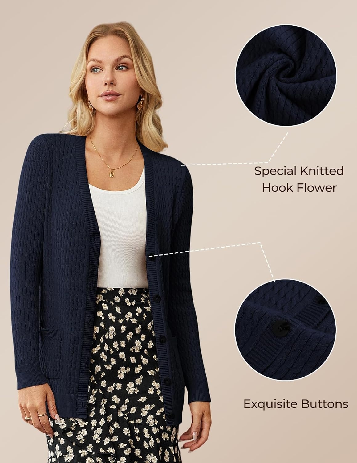 image:imageWomen Long Cardigan Sweaters Cable Knit Long Sleeve Cardigans Fall Outfits for Women 2025 Trendy Navy XL