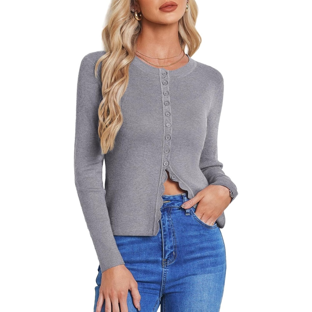 image:imageGRACE KARIN Lightweight Cardigan Sweaters for Women Cropped Long Sleeve Cardigans 2026 Trendy Fashion ClothesGrey