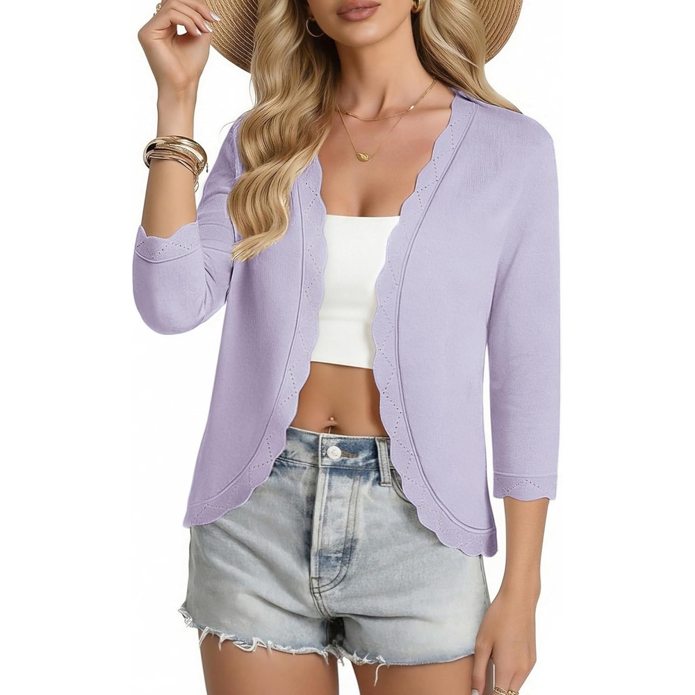 image:imageGRACE KARIN Women Lightweight Summer Cardigans 34 Sleeve Cropped Cardigan Sweaters Open Front Bolero ShrugMisty Lilac