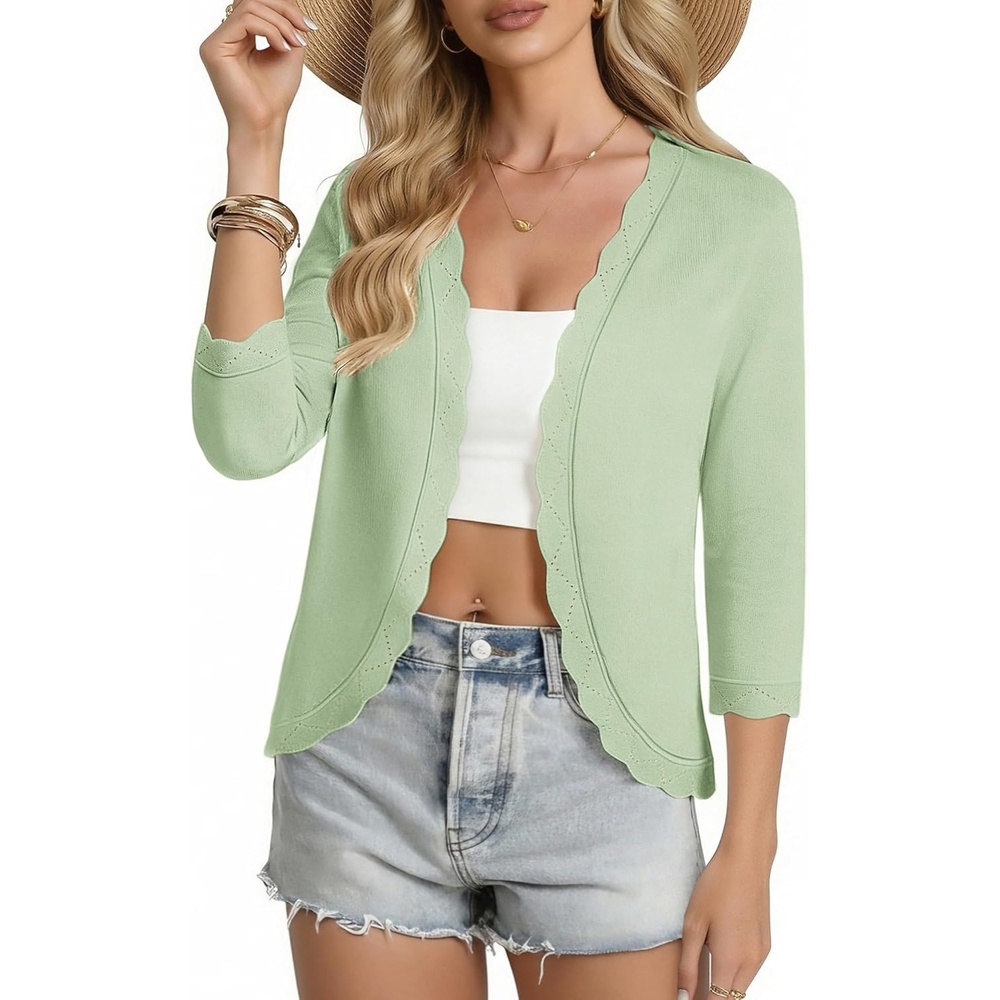 image:imageGRACE KARIN Women Lightweight Summer Cardigans 34 Sleeve Cropped Cardigan Sweaters Open Front Bolero ShrugSage Green