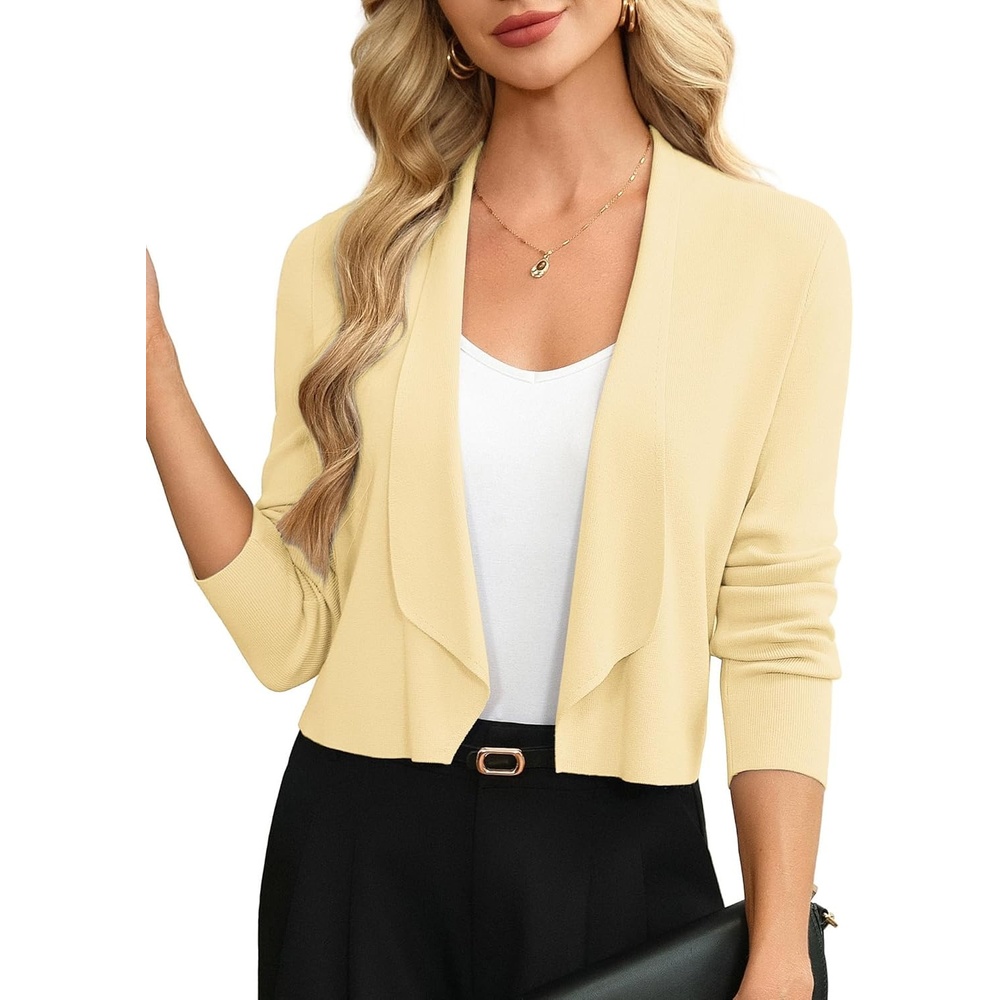 image:imageGRACE KARIN Womens Cropped Sweater Blazer Lightweight Cardigans Dressy Bolero Shrug Blazers for Women Business CasualButter Yellow