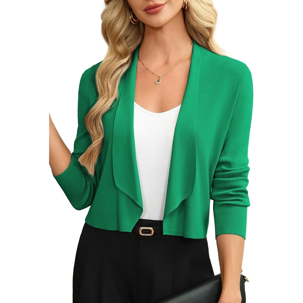 image:imageGRACE KARIN Womens Cropped Sweater Blazer Lightweight Cardigans Dressy Bolero Shrug Blazers for Women Business CasualGreen