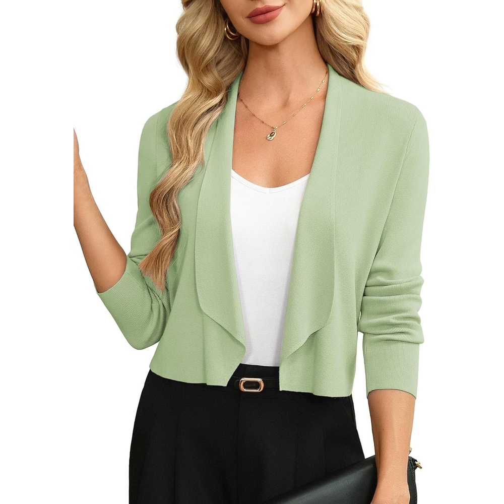 image:imageGRACE KARIN Womens Cropped Sweater Blazer Lightweight Cardigans Dressy Bolero Shrug Blazers for Women Business CasualSage Green