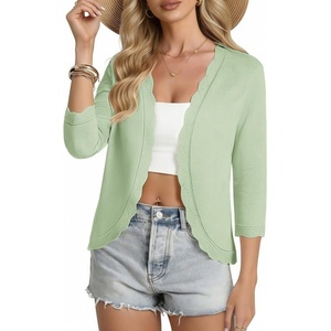 GRACE KARIN Women Lightweight Summer Cardigans 3/4 Sleeve Cropped Cardigan Sweaters Open Front Bolero Shrug(Sage Green)