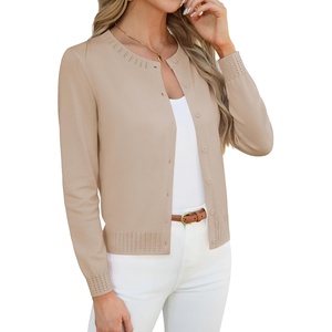 GRACE KARIN Womens Cropped Cardigan Sweaters Trendy Lightweight Shrugs Button Up Long Sleeve Knit Tops(Light Khaki)