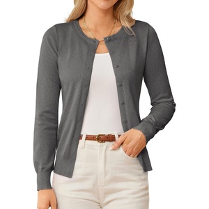 GRACE KARIN Womens Long Sleeve Knit Cardigan Sweaters Casual Dressy Open Front Button Down Cardigans Spring Outfits(Dark Heather Grey)