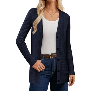 Women Long Cardigan Sweaters, Cable Knit Long Sleeve Cardigans, Fall Outfits for Women 2025 Trendy Navy XL