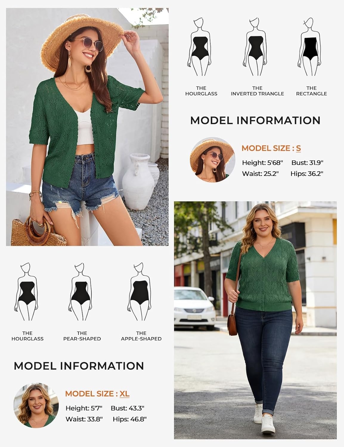 image:imageGRACE KARIN 2026 Womens Short Sleeve V Neck Cardigans Sweaters Open Front Knit Crochet Button Bolero Shrugs TopsDark Green
