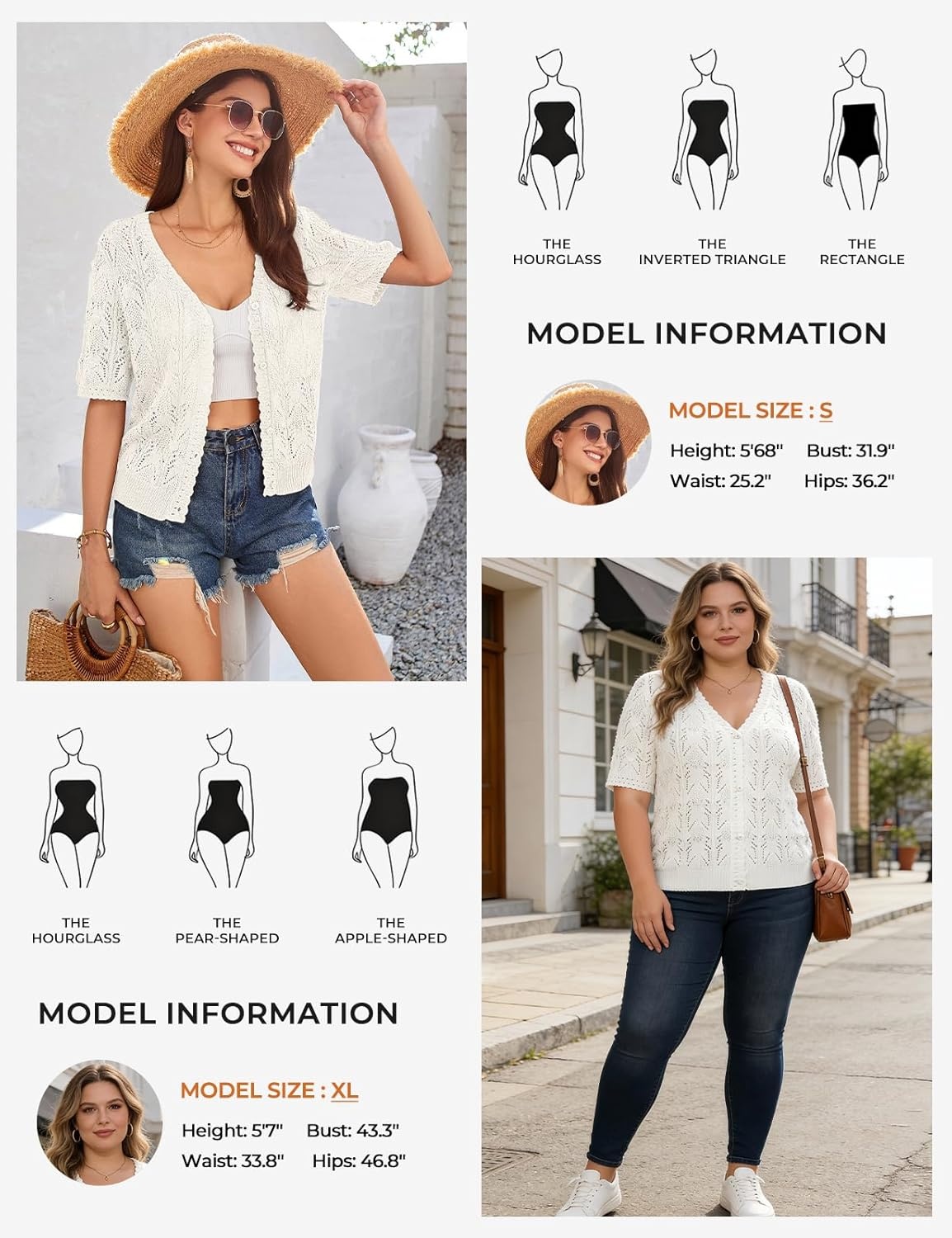 image:imageGRACE KARIN 2026 Womens Short Sleeve V Neck Cardigans Sweaters Open Front Knit Crochet Button Bolero Shrugs TopsIvory White