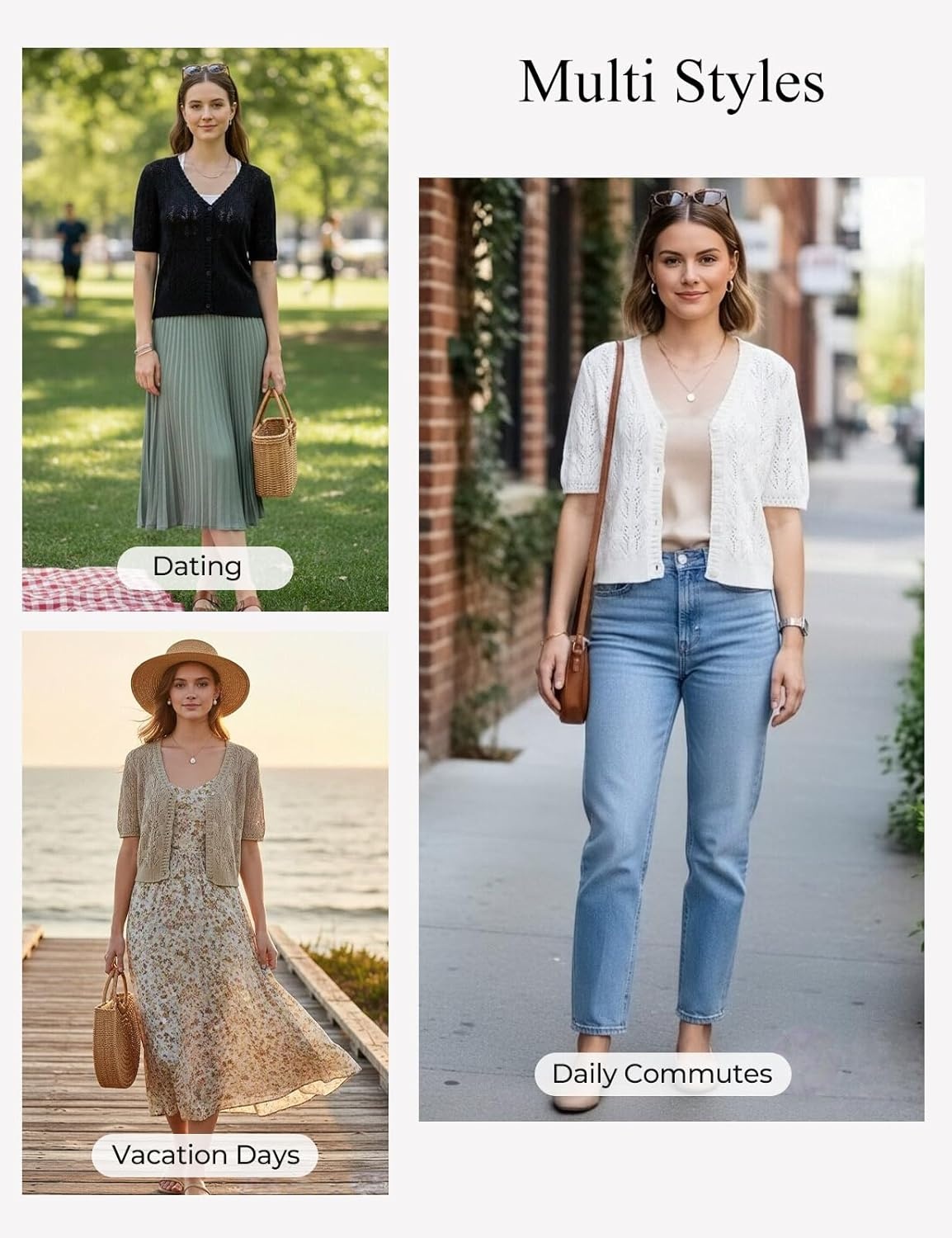 image:imageGRACE KARIN 2026 Womens Short Sleeve V Neck Cardigans Sweaters Open Front Knit Crochet Button Bolero Shrugs TopsKhaki