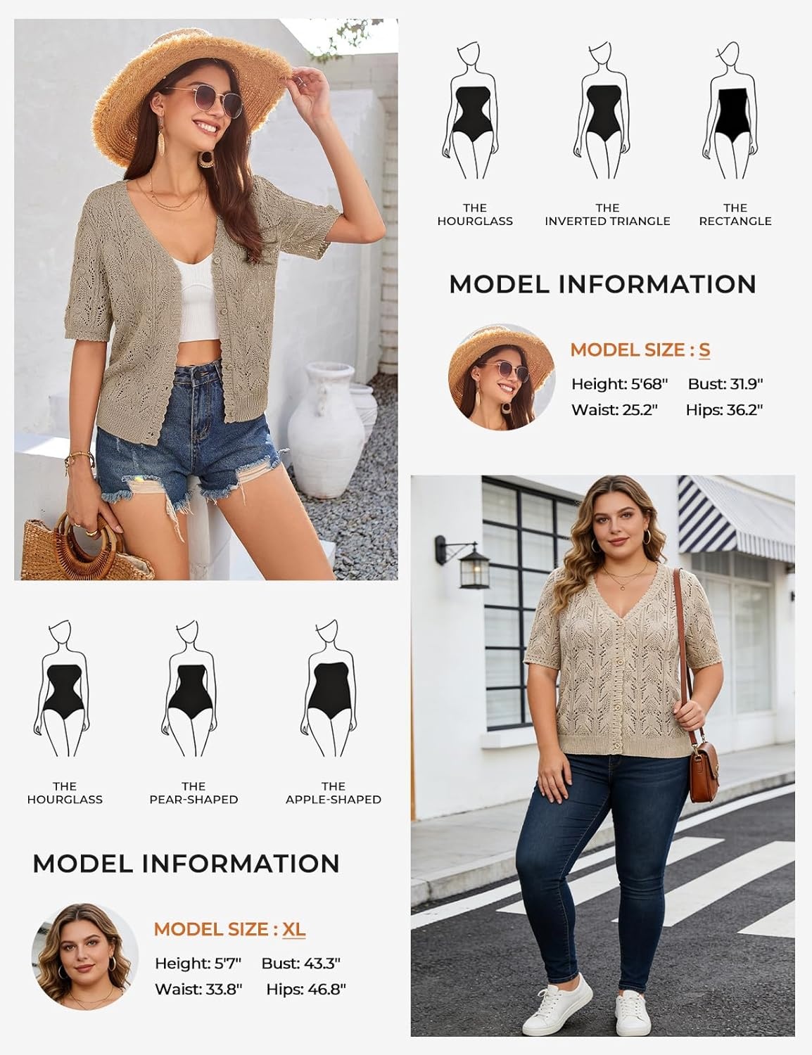 image:imageGRACE KARIN 2026 Womens Short Sleeve V Neck Cardigans Sweaters Open Front Knit Crochet Button Bolero Shrugs TopsKhaki