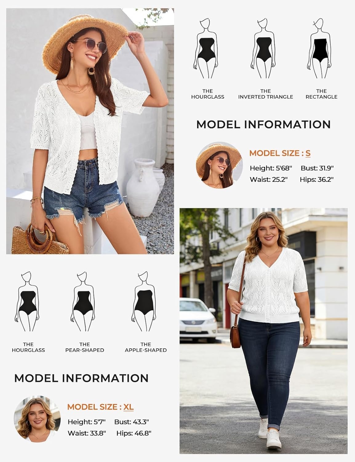 image:imageGRACE KARIN 2026 Womens Short Sleeve V Neck Cardigans Sweaters Open Front Knit Crochet Button Bolero Shrugs TopsWhite