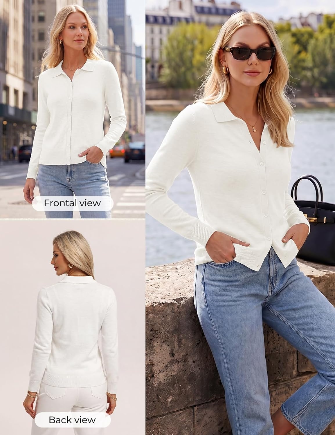 image:imageGRACE KARIN Cardigan Sweaters for Women Lightweight Trendy Long Sleeve Cardigans Lapel Collar Button Down Knit TopsWhite