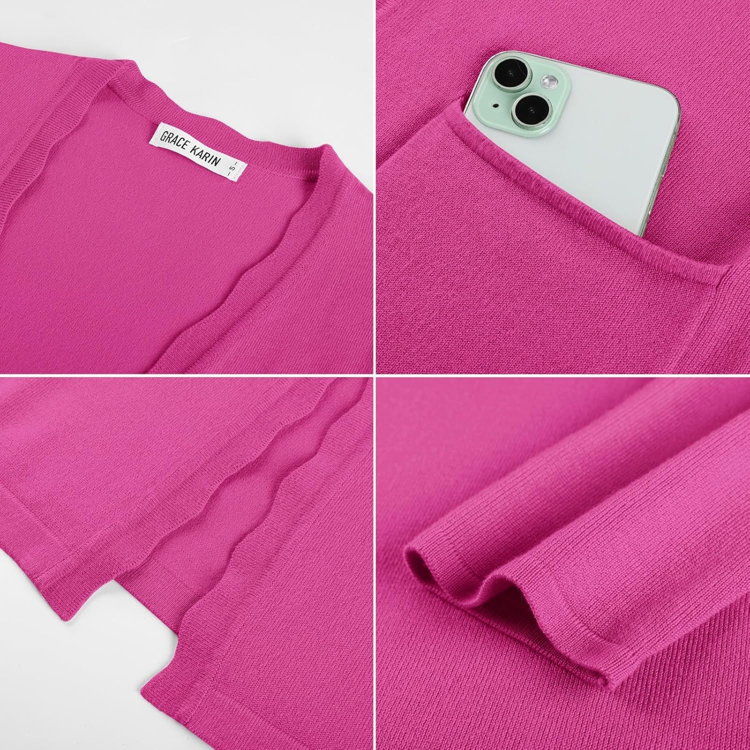 image:imageGRACE KARIN Long Cardigan Sweater for Women Lightweight Cardigans Business Casual Open Front Spring Outfits with PocketsHot Pink