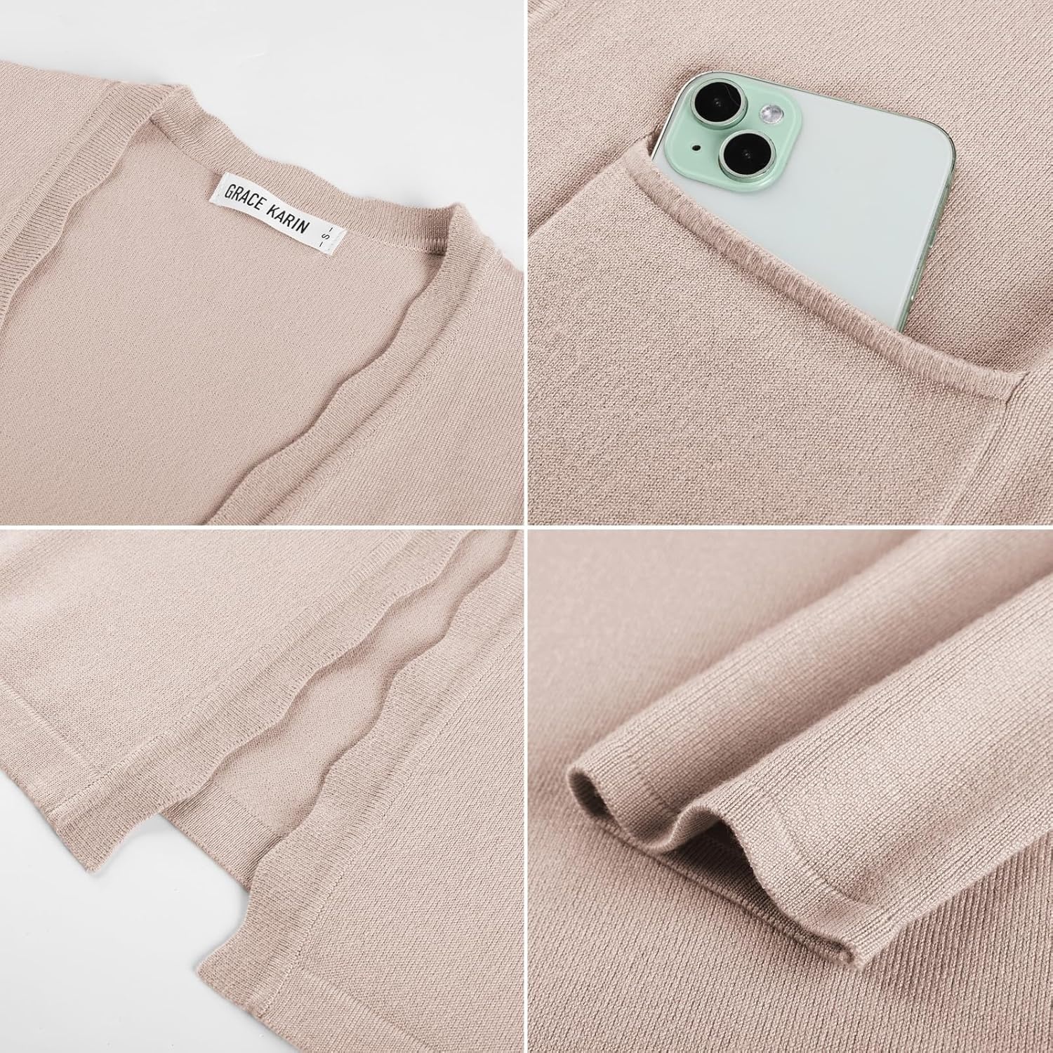 image:imageGRACE KARIN Long Cardigan Sweater for Women Lightweight Cardigans Business Casual Open Front Spring Outfits with PocketsLight Camel
