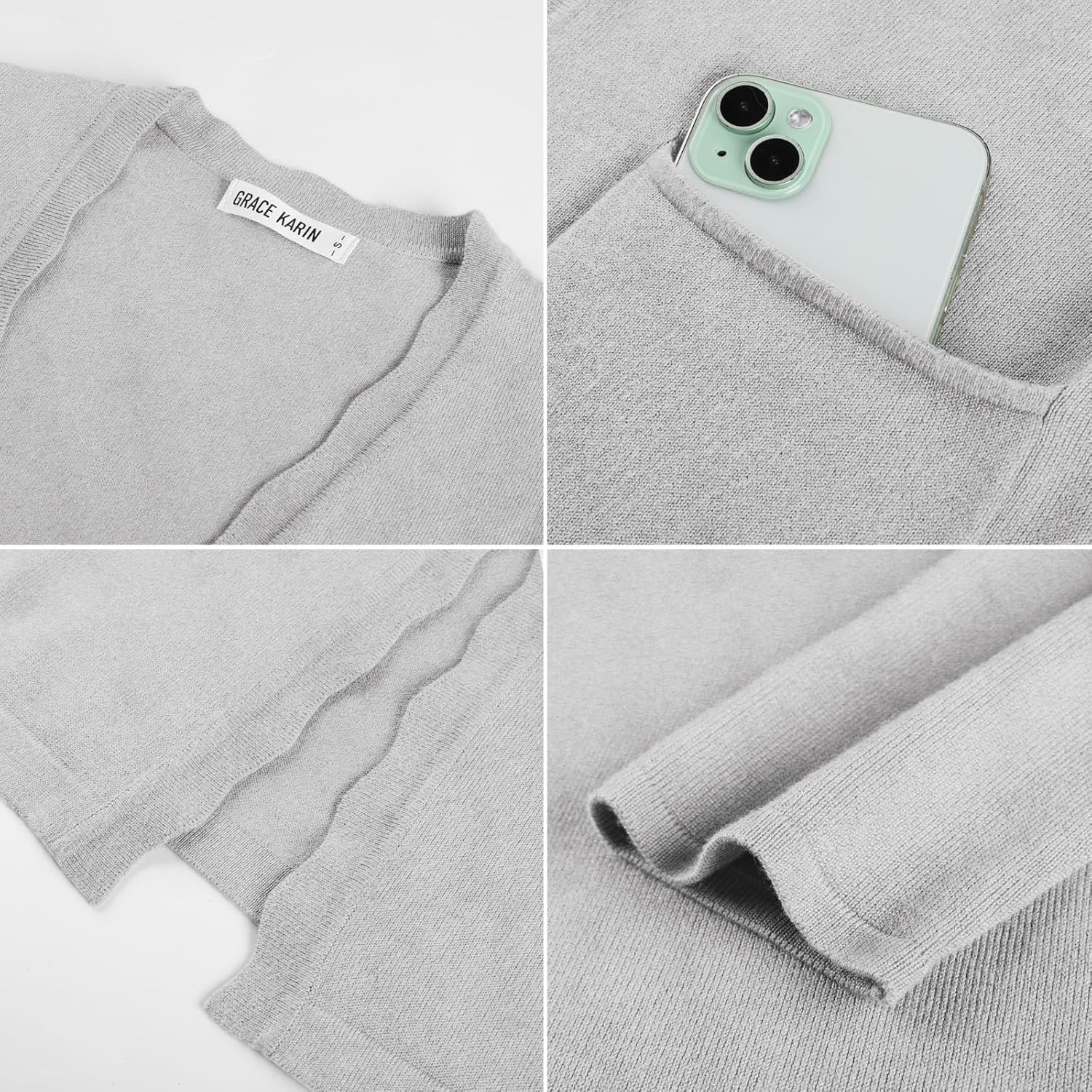 image:imageGRACE KARIN Long Cardigan Sweater for Women Lightweight Cardigans Business Casual Open Front Spring Outfits with PocketsLight Grey