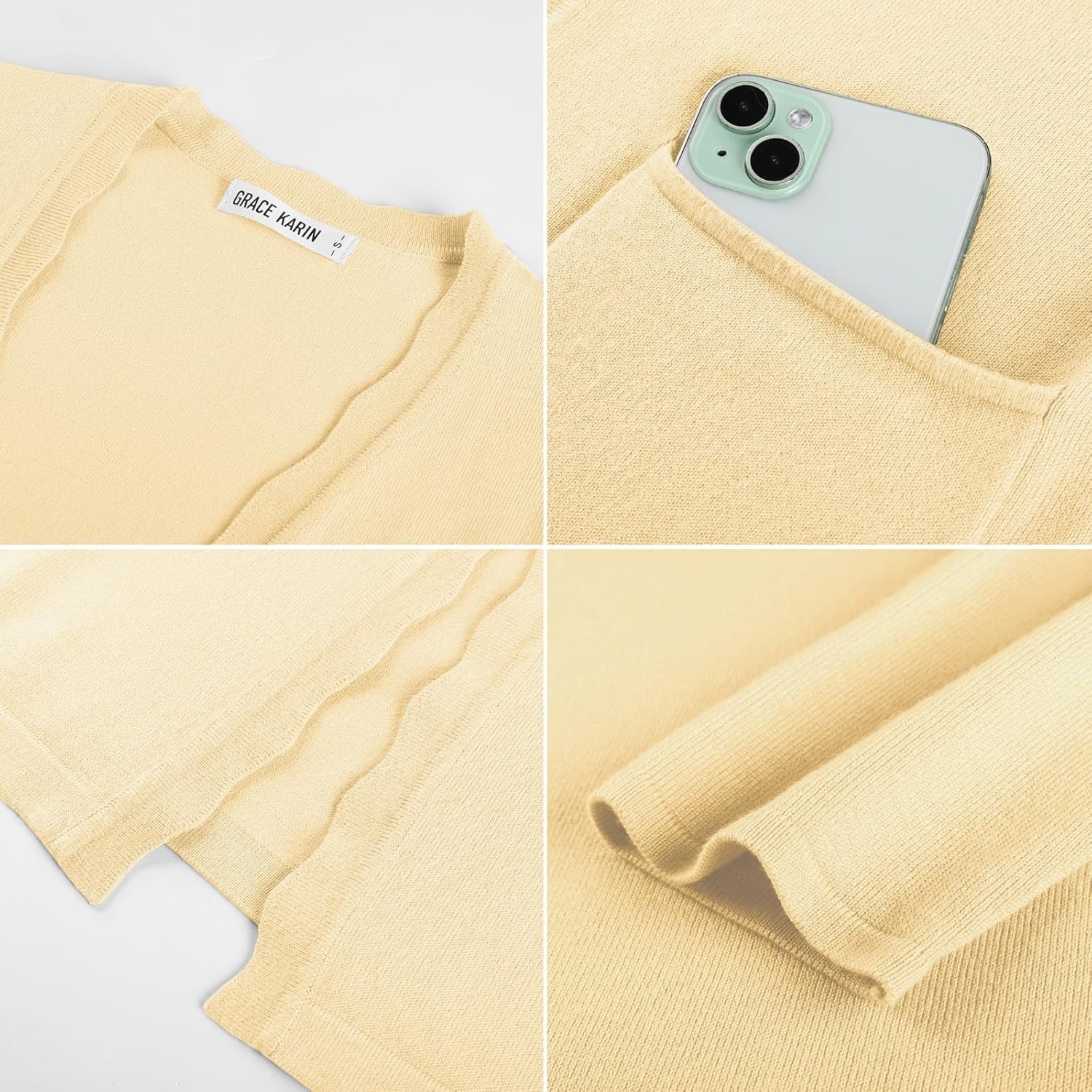 image:imageGRACE KARIN Long Cardigan Sweater for Women Lightweight Cardigans Business Casual Open Front Spring Outfits with PocketsLight Yellow