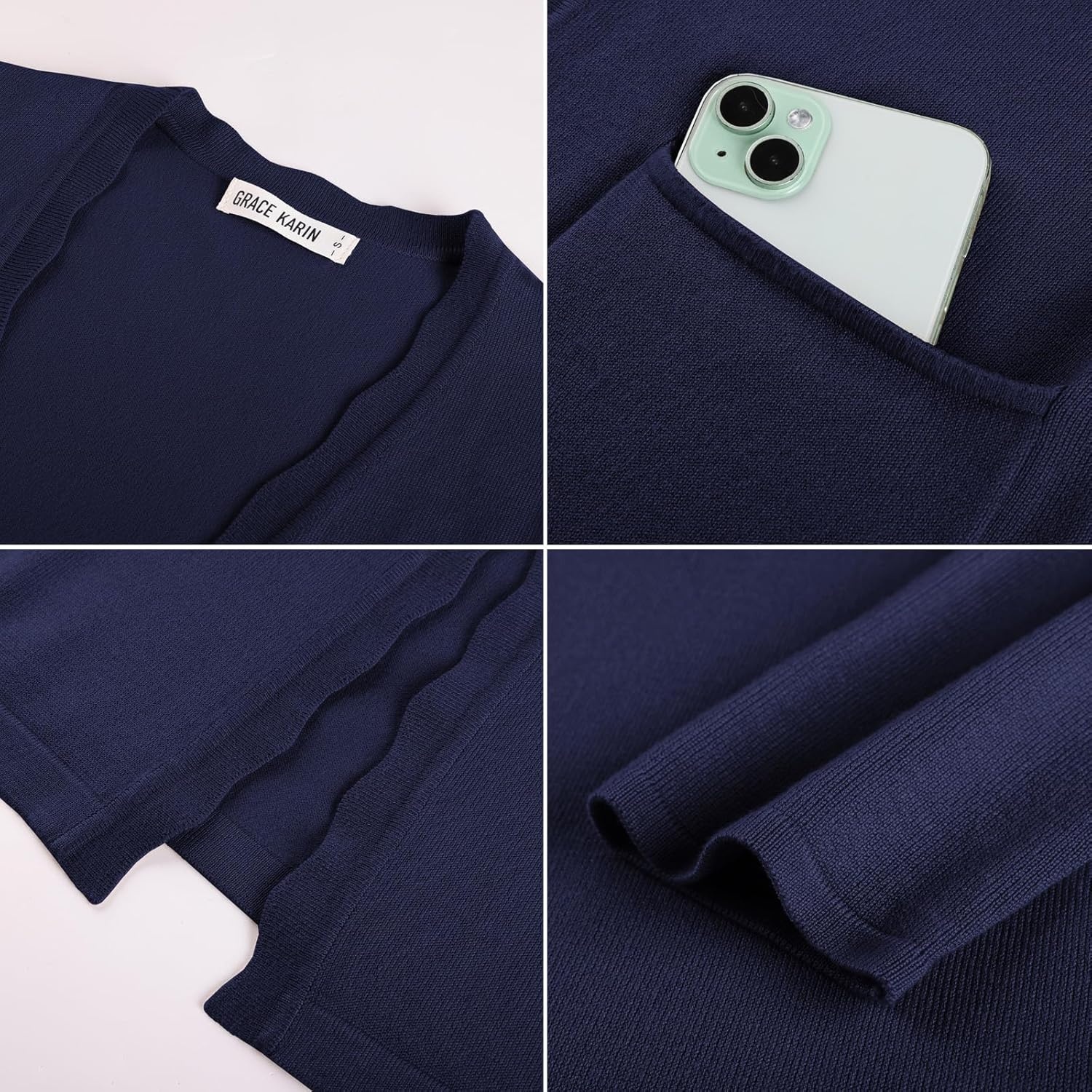 image:imageGRACE KARIN Long Cardigan Sweater for Women Lightweight Cardigans Business Casual Open Front Spring Outfits with PocketsNavy Blue