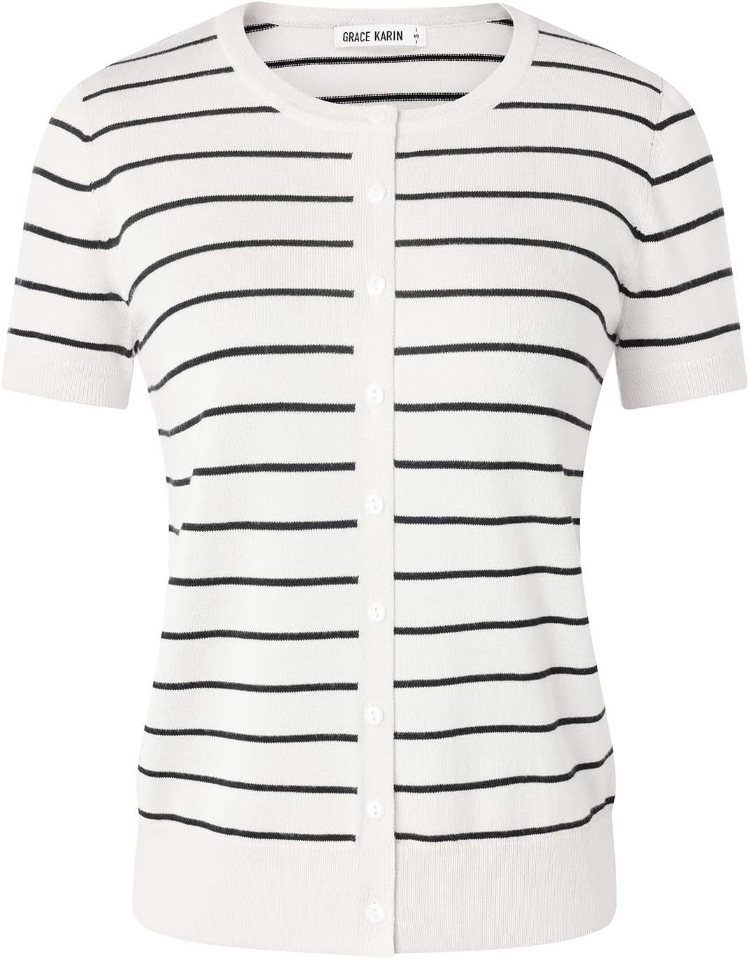 image:imageGRACE KARIN Women Short Sleeve Cardigan 2026 Summer Knitted Sweater Tops Basic Crew Neck Crop Outfits02 White Black